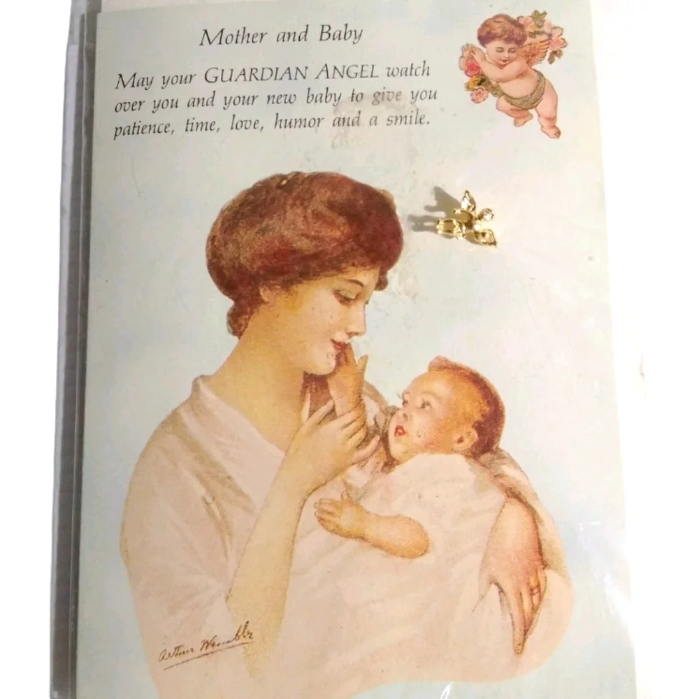 Vintage Guardian Angel Pin Mother Child Victorian Vintage 90s Y2K Gold Plated